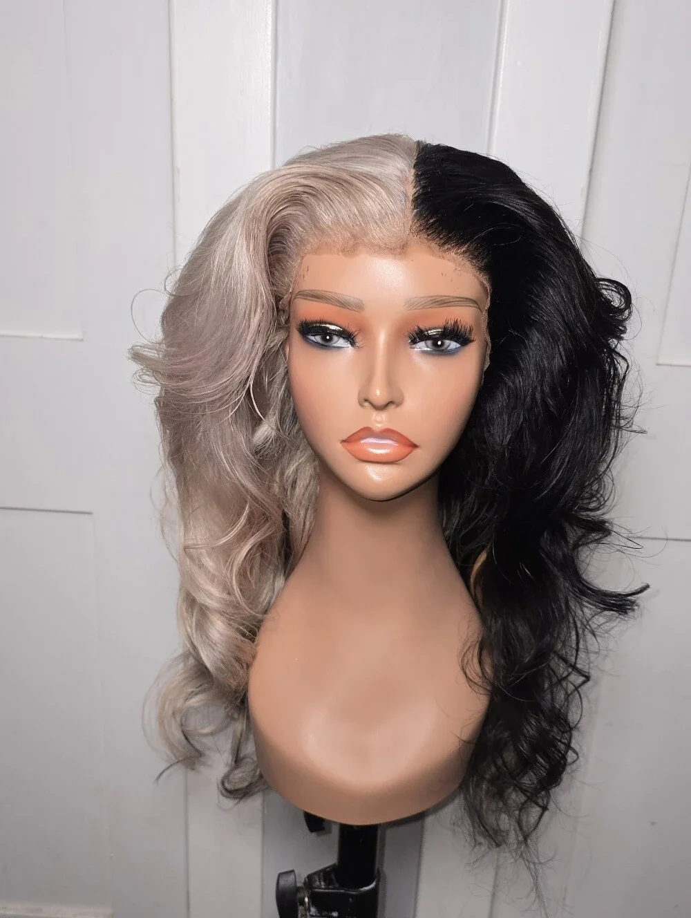 100% Human Hair 13x4 Cruella DeVille/Black & White Split Wig